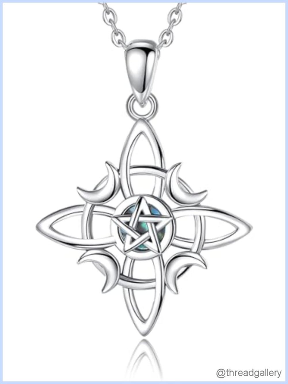 925 Sterling Silver Witches Knot Pendant Necklace Pentagram Moon 20in